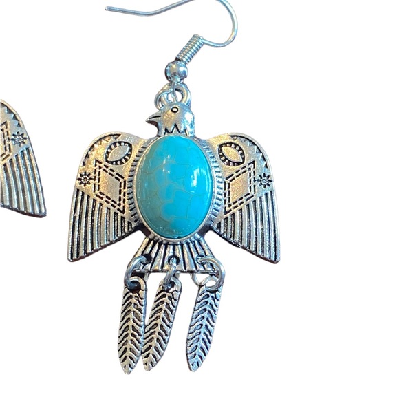 Boho Native American Style Silver and Turquoise Earrings - Picture 4 of 6